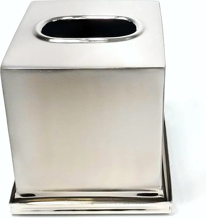 3SCompany Infinity Tissue Box Cover with Base Tray, Shiny and Satin/Brushed Two Tone - ModernBath