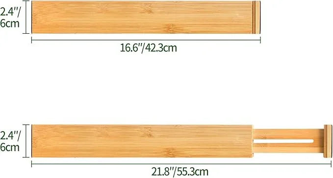 VaeFae Adjustable Bamboo Drawer Dividers, Expandable Drawer Organizer for Kitchen, Bedroom, Bathroom, Dresser and Office, 6-Pack - ModernBath