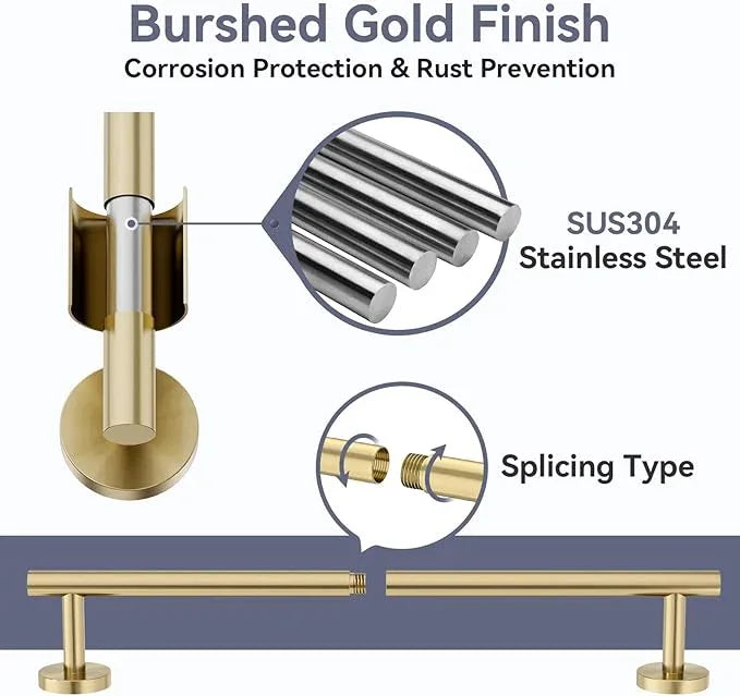 Gold Bathroom Accessories 5 Piece, 24 Inch Bath Hardware, Wall Mounted Brushed Gold Towel Rack, Durable SUS304 Stainless Steel Towel Bar Set - ModernBath