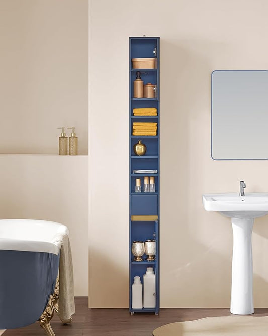 SoBuy Bathroom Narrow Storage Cabinet Skinny Tall Unit with Adjustable Shelves Slender Anti-Tipping Floor Standing Cupboard, Blue BZR34-B