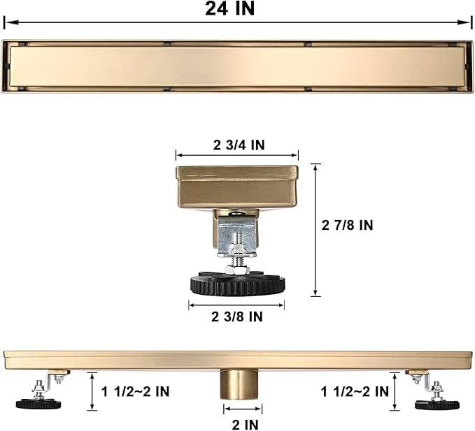 Linear Shower Floor Drain, Brushed Gold 60 Inch 304 Stainless Steel Bathroom Drains Kit, Rectangular Shower Trench Drain with Reversable Tile-in Pattern Drain Cover & Hair Catcher - ModernBath