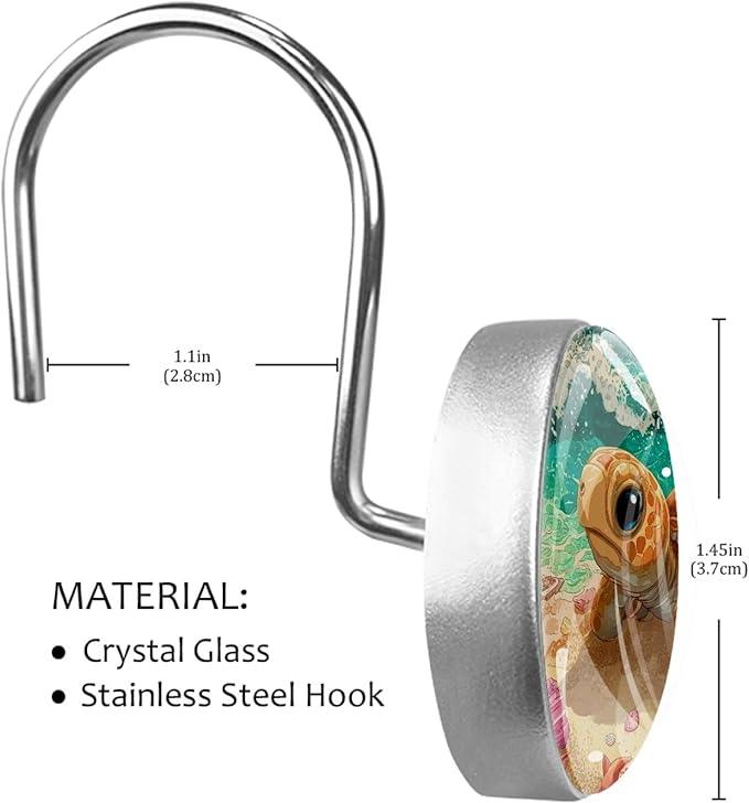 Beach Cartoon Ocean Turtle Shower Curtain Hooks Rings, Stainless Steel Rust Proof Shower Curtain Hooks, Decorative Shower Hooks for Bathroom Shower Rods Curtains, Set of 12 - ModernBath