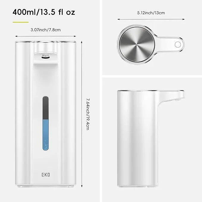 EKO Aroma Pro 13.5 fl oz Touchless Automatic Liquid Soap Dispenser, Rechargeable Electric Hand & Dish Soap Dispenser for Bathroom and Kitchen, IPX7 Waterproof, Adjustable Volume Control (White) - ModernBath