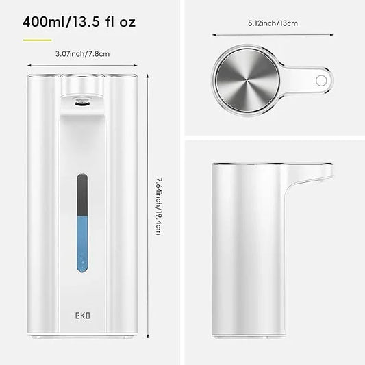 EKO Aroma Pro 13.5 fl oz Touchless Automatic Liquid Soap Dispenser, Rechargeable Electric Hand & Dish Soap Dispenser for Bathroom and Kitchen, IPX7 Waterproof, Adjustable Volume Control (White) - ModernBath