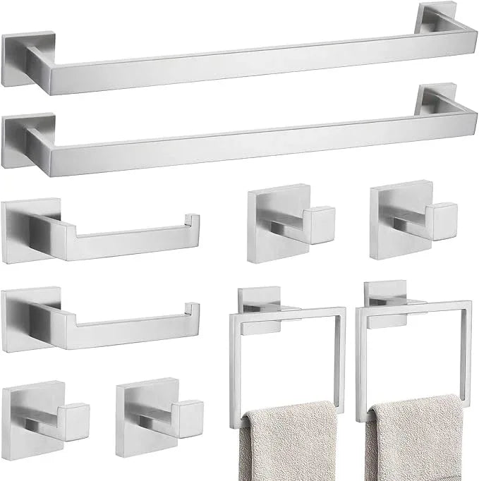 10-Piece Bathroom Hardware Accessories Set-Brushed Nickel Towel Bar, Holder & Racks-SUS304 Stainless Steel-Wall Mounted,23.6-Inch - ModernBath