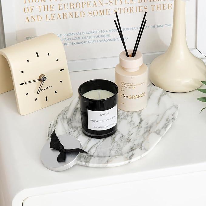 WANJINGYULE Natural Marble Decorative Tray Bathroom Counter Perfume Organizer Vanity Tray for Home Decor, Jewelry Candle, Coffee Table, Soap Holder Dresser Countertop Accessories 8"x11" Carrara - ModernBath