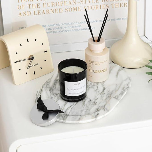 WANJINGYULE Natural Marble Decorative Tray Bathroom Counter Perfume Organizer Vanity Tray for Home Decor, Jewelry Candle, Coffee Table, Soap Holder Dresser Countertop Accessories 8"x11" Carrara - ModernBath