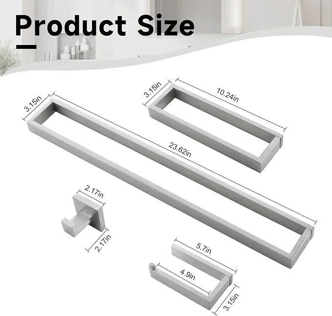 TNOMS Brushed Nickel Towel Bar Set,5-Pieces Bathroom Hardware Accessories Set,Towel Racks Set for Bathroom 23.6 Inch Towel Bar Stainless Steel Wall-Mounted - ModernBath