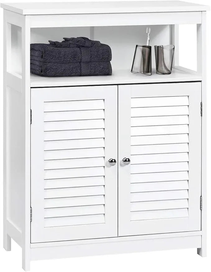 Tangkula Bathroom Floor Cabinet, Wooden Freestanding Storage Cabinet with Double Shutter Door & Adjustable Shelf, Storage Cabinet for Bathroom Living Room (White) - ModernBath