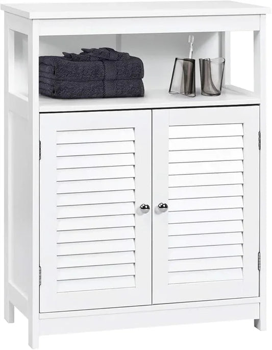 Tangkula Bathroom Floor Cabinet, Wooden Freestanding Storage Cabinet with Double Shutter Door & Adjustable Shelf, Storage Cabinet for Bathroom Living Room (White) - ModernBath