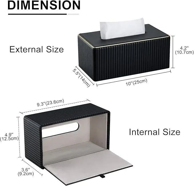 KINGFOM Rectangular Tissue Box Cover, PU Leather Tissue Box Holder with Magnetic Bottom, Napkin & Facial Tissue Holder Dispenser Decorative Box Cover for 120-count (3-Ply) 160-count (2-Ply) Black - ModernBath