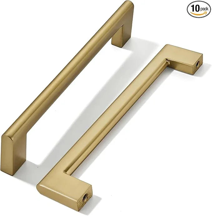 khtumeware 5 Inch Hole Center 10 Pack,Champagne Bronze Cabinet Pulls Heavy Duty Solid Satin Brass Kitchen Drawer Handle Antique Cabinet Hardware for Bathroom, Drawer, Cabinet - ModernBath