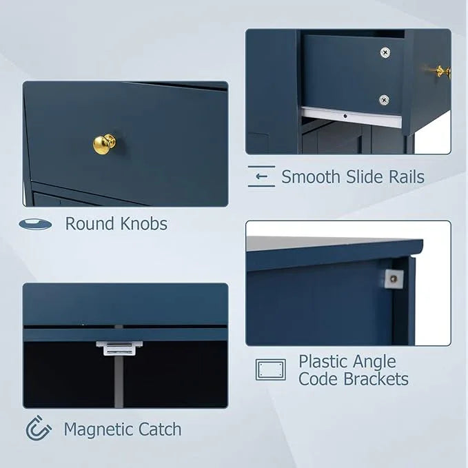 Tangkula Bathroom Floor Cabinet, Modern Freestanding Bathroom Storage Cabinet w/Large Pull-Out Drawer, 2 Doors, 3-Position Adjustable Shelf, Ideal for Living Room (Drawer & Cabinet, Navy Blue) - ModernBath