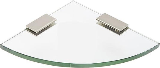 Spancraft Glass 2REC6QR-BR Quarter Round Glass Shower Shelf with 2" Rectangle Clamp, Brushed Nickel Bracket, 6" - ModernBath
