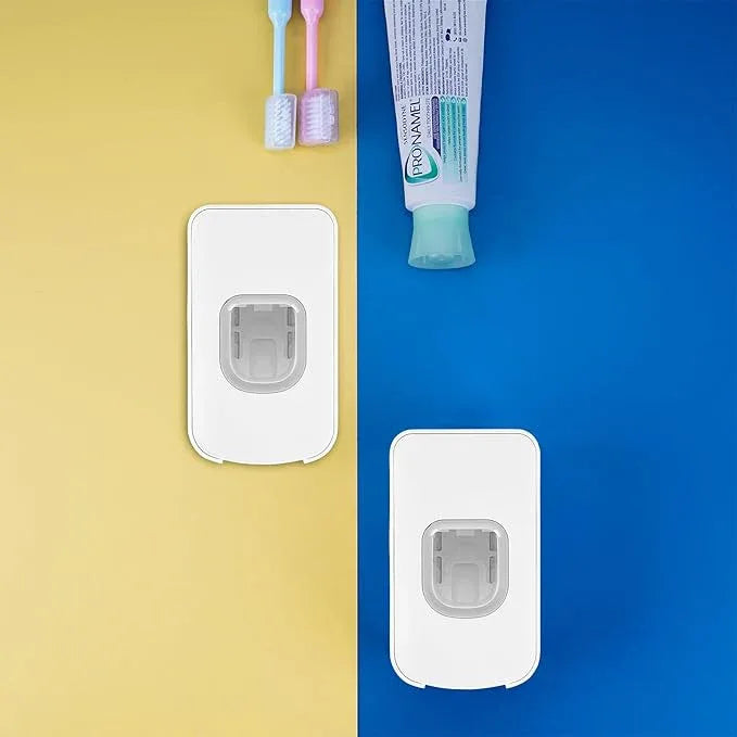2 Slot Toothbrush Holder and Toothpaste Dispenser Wall Mounted, Automatic Toothpaste Squeezer, 2 in 1 Tooth Brush Toothpaste Organizer for Shower (White 2pack) - ModernBath