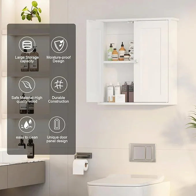 22x23 Bathroom Wall Cabinet,Medicine Cabinet for Bathroom Cabinet Wall Mounted,Over The Toilet Storage Cabinet with 2 Door,Surface Mount Medicine Cabinet for Laundry Room/Restroom,White - ModernBath