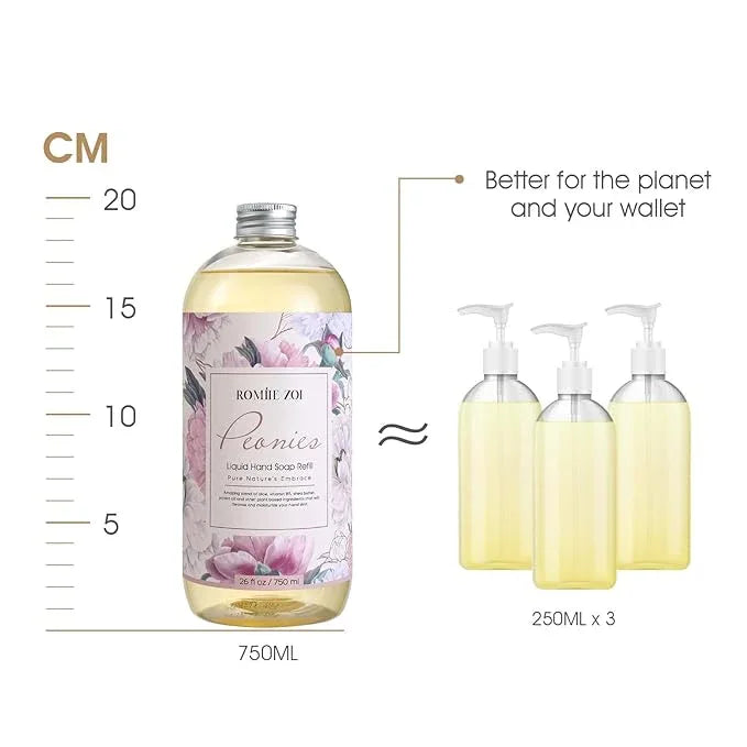 ROMIIE ZOI Liquid Hand Soap Refills Gift Set – Peony Scent – 3 x 26 Fl Oz Bottles – Plant-Based, Non-Toxic, Gentle & Moisturizing Formula with Essential Oils – for Bathroom, Kitchen & Home Gifting - ModernBath