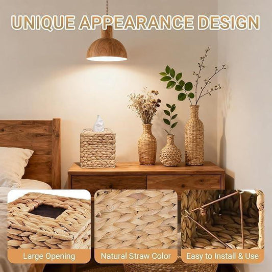 4 Pack Square Rattan Tissue Box Cover, Water Hyacinth Tissue Box Holder, Natural Hand Woven Wicker Tissue Holder for Bathroom, Kitchen, Living Room, Bedroom, Boho Decorative - ModernBath