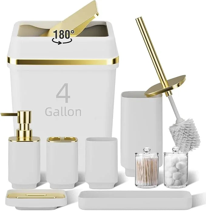 9PCS Bathroom Accessory Set, White Bathroom Set, Bathroom Accessories Set Complete with Trash Can, Toothbrush Holder, Soap Dispenser, Toilet Brush, Bathroom Decor - ModernBath
