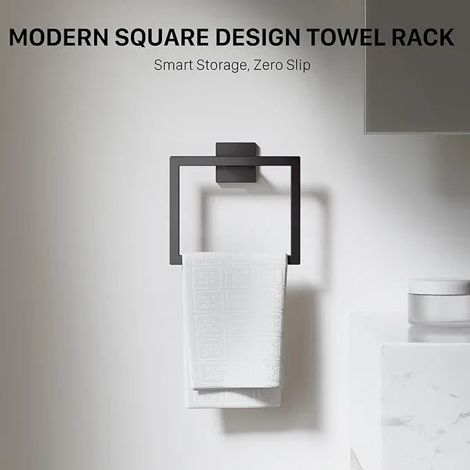 5-Piece 23.6 Inch Matte Black Bathroom Accessories Set, Bathroom Hardware Set, SUS304 Stainless Steel Bath Towel Bar Set, Toilet Paper Holder with Shelf, Towel Hooks, Towel Ring Wall Mounted - ModernBath