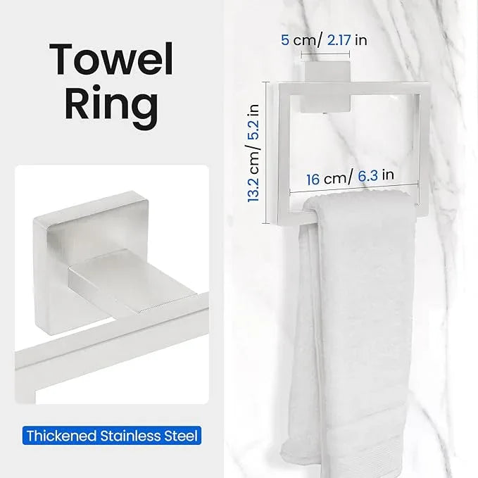 FAHKNS 10 PCS Bathroom Hardware Accessories Set 23.6 Inch Stainless Steel Bath Towel Bar Set Square Towel Ring Set for Bathroom Wall Mounted, Silver - ModernBath