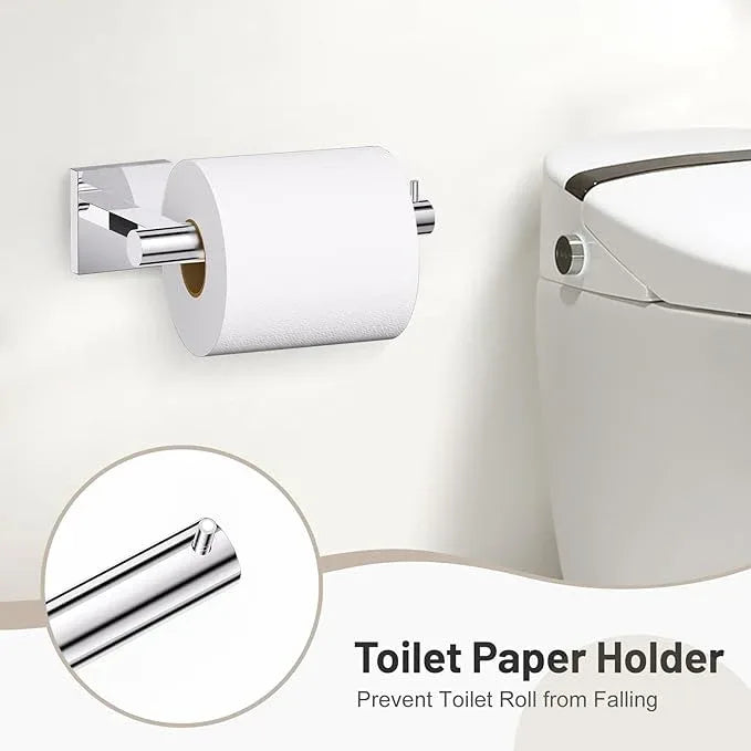 Towel Ring Set 4 Piece Bathroom Hardware Set Includes Towel Ring 2 Towel Hooks and Toilet Paper Holder Stainless Steel Wall Mounted (Polished Chrome) - ModernBath