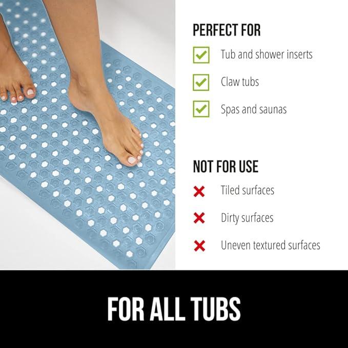 GORILLA GRIP Patented Bath Tub Shower Mat, Machine Washable Bathtub Floor Liner Mats, Suction Cups and Drain Holes to Keep Tubs Clean, Soft on Feet, Bathroom Essentials, 35x16 Inch, Sky Blue Opaque - ModernBath