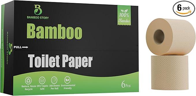 Bamboo Story Premium Toilet Paper 6 Rolls, 3PLY & 350 Sheets | FSC Certified, Biodegradable, Unbleached, Chemical Free, Plastic Free, BPA Free, Septic Safe Toilet Tissue (6) - ModernBath