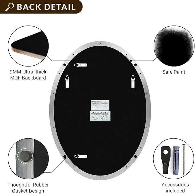ANDY STAR Brushed Nickel Oval Wall Mirror, 20x28, Modern Bathroom Mirror, Sturdy Stainless Steel Frame, Clear Reflection, Anti-Corrosion Backboard - ModernBath