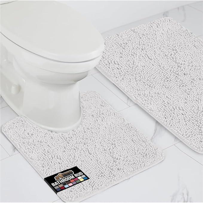 GORILLA GRIP Bathroom Rug Sets, Soft Chenille 2 Piece Area Rugs Set, Toilet Base Mat and 30x20 Carpet, Absorbent Microfiber Washable Mats Dry Quickly, Home Décor and Bath Room Accessories, White - ModernBath