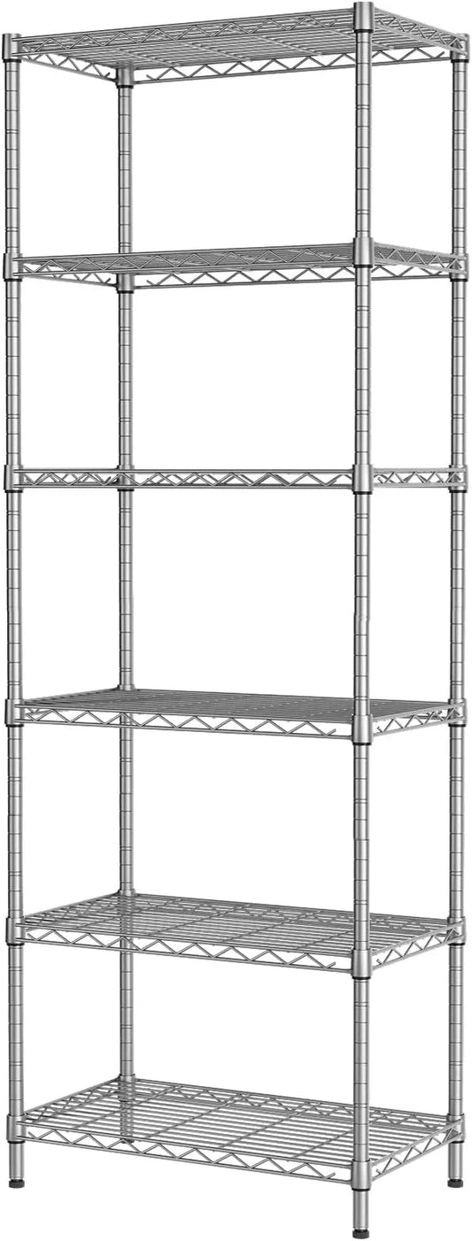 SINGAYE 6 Shelf Wire Shelving Unit Adjustable Metal Shelves Standing Bathroom Organizers and Storage Wire Closet Metal Pantry Kitchen 12" DX22 W 69.5" H Gray - ModernBath