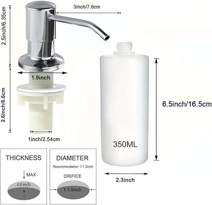 Soap Dispenser for Kitchen Sink,Stainless Steel Built in Soap Dispenser Countertop Pump Head,Dish Soap Hand Lotion Dispenser with Refillable 13.5OZ Bottle - ModernBath