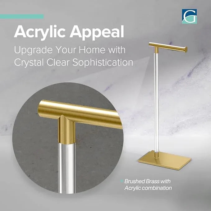 Gatco 1331B Modern Rectangle Base Freestanding Toilet Paper Holder 22.25" Brushed Brass/Acrylic with Weighted Base - ModernBath