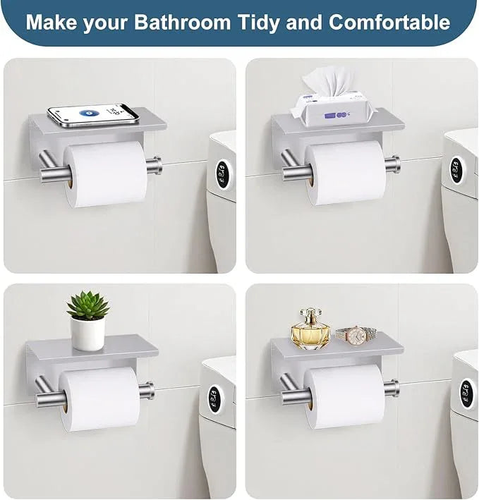 Brushed Nickel Bathroom Hardware Set, 5 Pieces Towel Bar Bathroom Accessories, Upgraded Toilet Paper Holder with Shelf Set, 23.6 Inch Towel Rack Towel Holder for Bathroom Wall - ModernBath