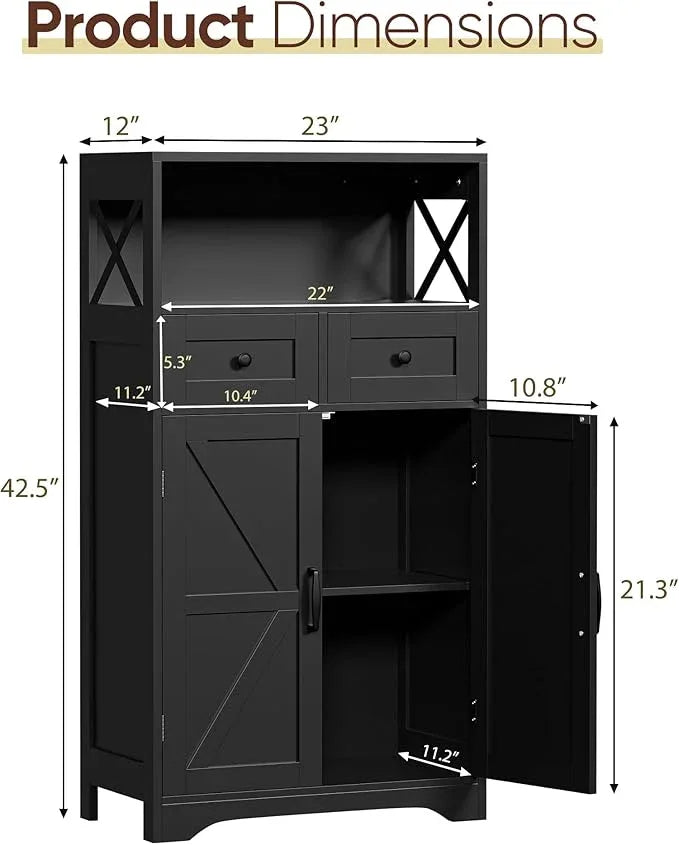 SUPER DEAL Farmhouse Storage Cabinet, Bathroom Floor Cabinet Kitchen Pantry with Doors and Drawers, Hutch Cupboard for Living Room, Bedroom, Laundry, Black - ModernBath