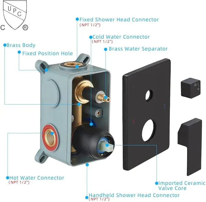 JingGang 16 Inch Ceiling Mount Matte Black Shower System Bathroom Luxury Rain Mixer Shower Combo Set Ceiling Rainfall Shower Head System (Contain Shower Faucet Rough-in Valve Body and Trim Kit) - ModernBath