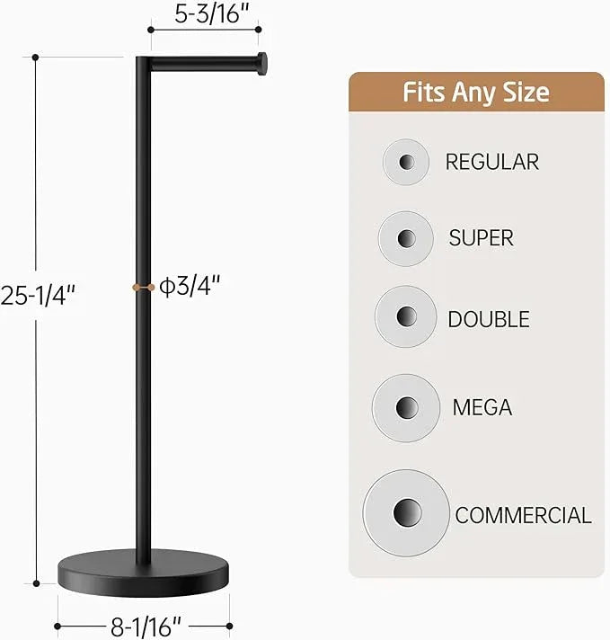 Extra High Toilet Paper Holder Stand with Weighted Base for 6 Rolls, KES 25" H Black Free Standing Toilet Paper Holder with Reverse, 18/8 Stainless Steel, BPH290B-BK - ModernBath