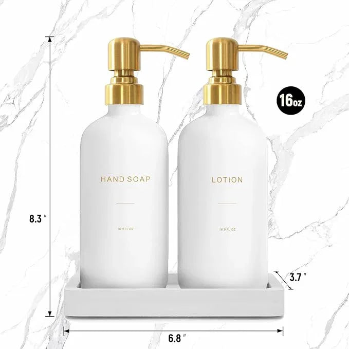 Prus Waso Gold Soap Dispenser Bathroom Set, Hand and Lotion Dispenser with Stainless Steel Pump, Perfect for Modern Bathroom Decor. (Gold) - ModernBath