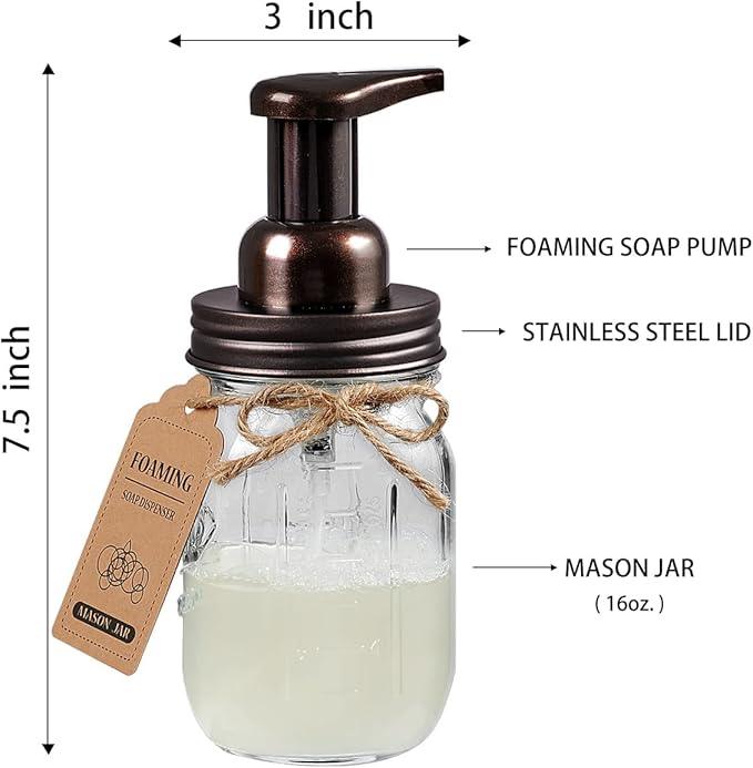 Amolliar Mason Jar Bathroom Accessories Set 4 Pack - Foaming Soap Dispenser&2 Qtip Holders&Toothbrush Holder-Rustic Farmhouse Decor Bathroom Organizer Apothecary Jar Country Countertop (Bronze) - ModernBath