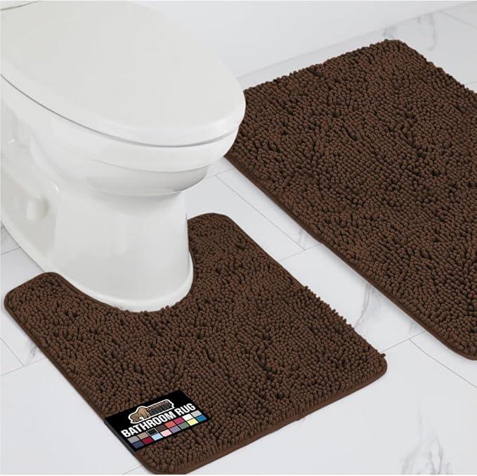 GORILLA GRIP Bathroom Rug Sets, Soft Chenille 2 Piece Area Rugs Set, Toilet Base Mat and 30x20 Carpet, Absorbent Microfiber Washable Mats Dry Quickly, Home Decor and Bath Room Accessories, Brown - ModernBath