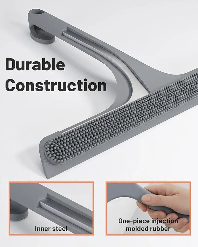 2-in-1 Silicone Shower Squeegee with Hook,Dual-Sided Design with Scraper & Scrub Surface,Rust-Proof Stainless Core,Streak-Free Bathroom Squeegee for Glass Doors,Mirrors,Windows,Car Windshields (Gray) - ModernBath