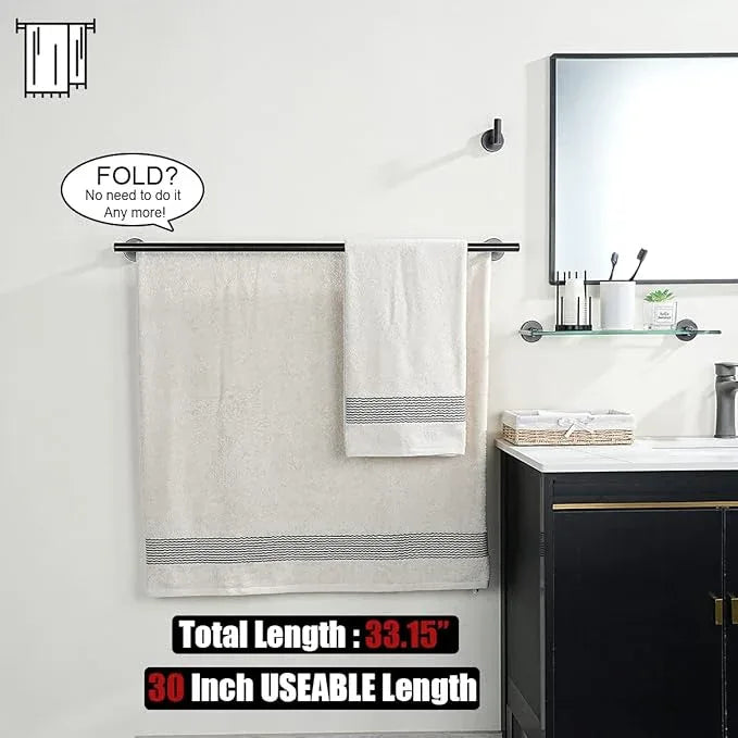 JQK Double Bath Towel Bar, Oil Rubbed Bronze 33 Inch 304 Stainless Steel Thicken 0.8mm Towel Rack for Bathroom, Towel Holder Wall Mount, Useable Length 30 Inch, TB100L30-ORB - ModernBath