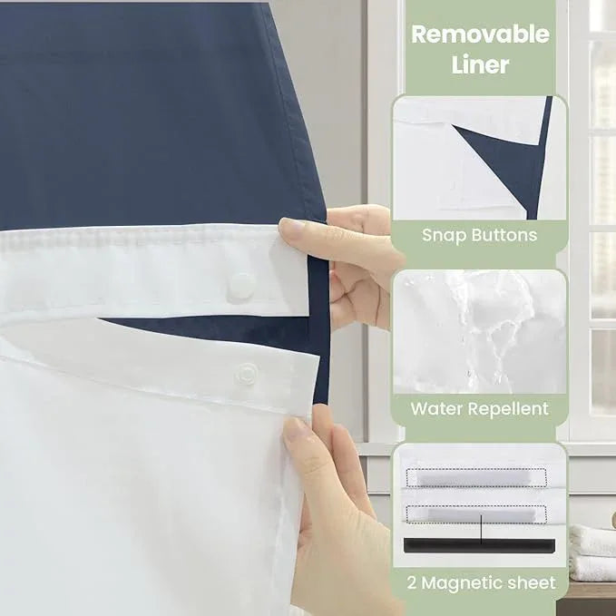 Inhousolu Stall No Hook Shower Curtain with Snap in Fabric Liner Set Waffle Weave 230GSM Weighted Hem, Waterproof & Washable Bathroom Curtain Spa Luxury with Mesh Top Window 36" W x 72" L Navy Blue - ModernBath