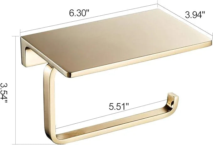 Toilet Roll Paper Holder Bathroom Solid Brass and Superior Hotel Style Wall Mount Tissue Roll Holder with Phone Shelf Bright Gold Finished - ModernBath