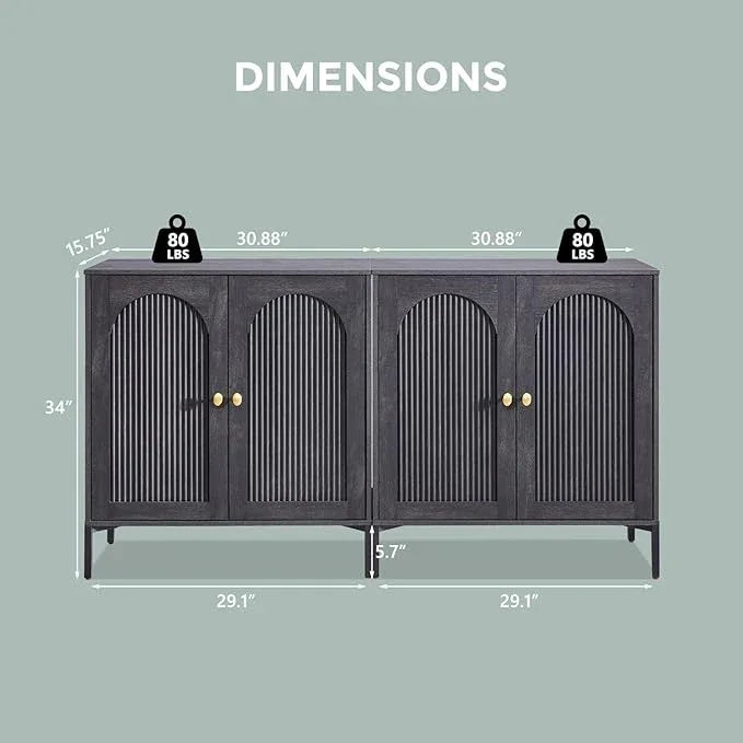 Bathroom Cabinet with Storage, 61.75" W Fluted Arched Free Standing Floor Cabinet w/Adjustable Shelves, Modern Sideboard Cabinet for Bathroom, Kitchen, Living Room, Entryway, Dark Grey - ModernBath