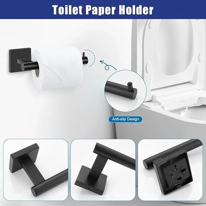 TNOMS 5 Pieces Matte Black Bathroom Hardware Set Black Towel Bar Set for Bathroom SUS304 Stainless Steel Wall-Mounted Towel Racks Set 23.6 Inch - ModernBath