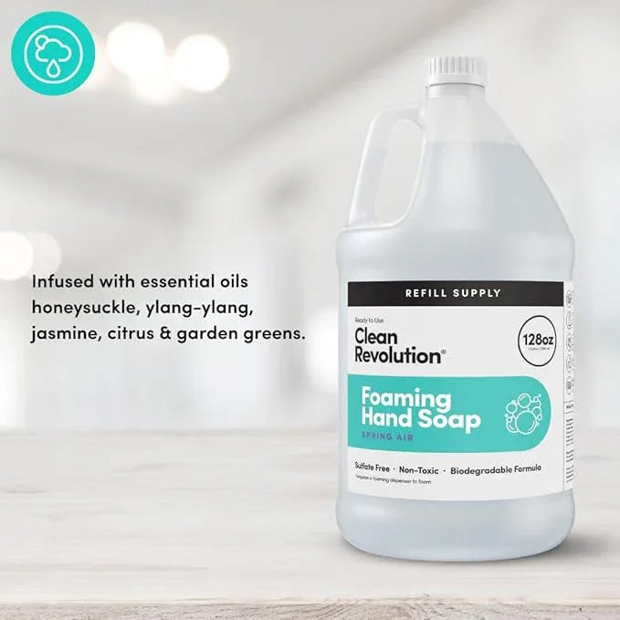 Clean Revolution Foaming Hand Soap Refill Supply Container, Ready to Use Formula, Spring Air Fragrance, Gluten Free, 128 Fl. Oz - ModernBath