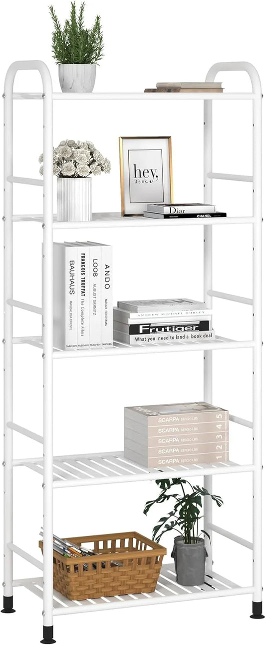JSB 5-Tier Adjustable Shelving Unit, Heavy Duty Storage Rack Organizer Metal Corner Shelf for Kitchen Living Room Laundry Pantry Bathroom (White, 5 Tier) - ModernBath