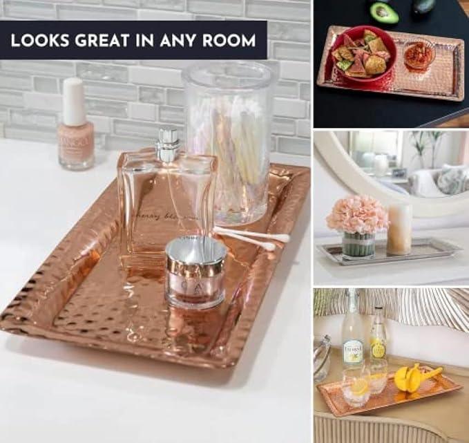 Monarch Abode Decorative Tray – 16-Inch Hand Hammered Copper Plated Metal Bathroom Tray Countertop, Vanity Trays Organizer, Perfume Plate for Dresser, Kitchen Countertop Large Fruit Platter - ModernBath