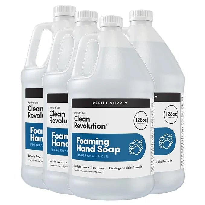 Clean Revolution Foaming Hand Soap Refill Supply Container, Ready to Use Formula, Gluten Free, Unscented and Fragrance Free, 128 Fl. Oz, 4 Pack - ModernBath
